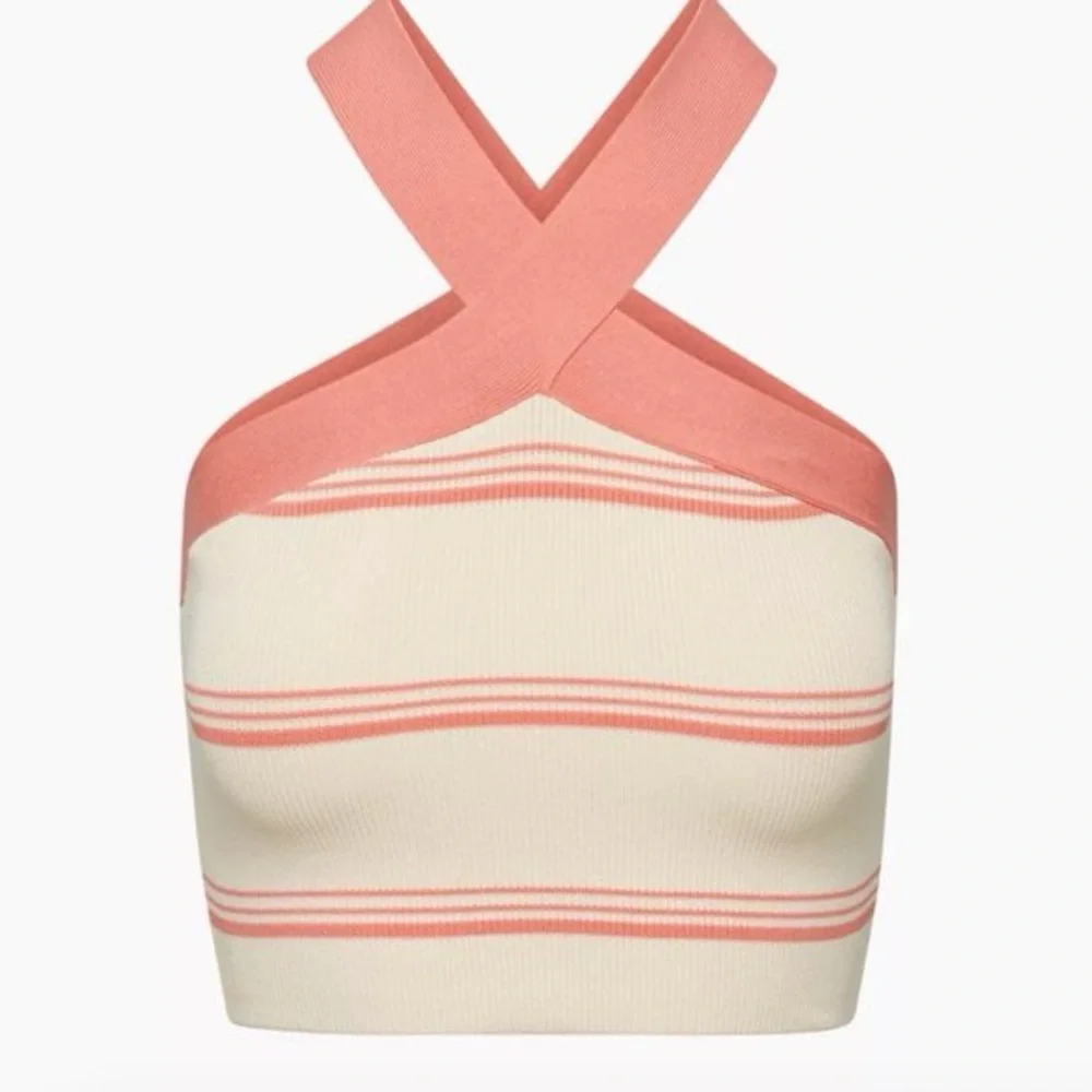 Aritzia Babaton Stripe Sculpt Knit Criss Cross Crop Top NWOT - Picture 1 of 7